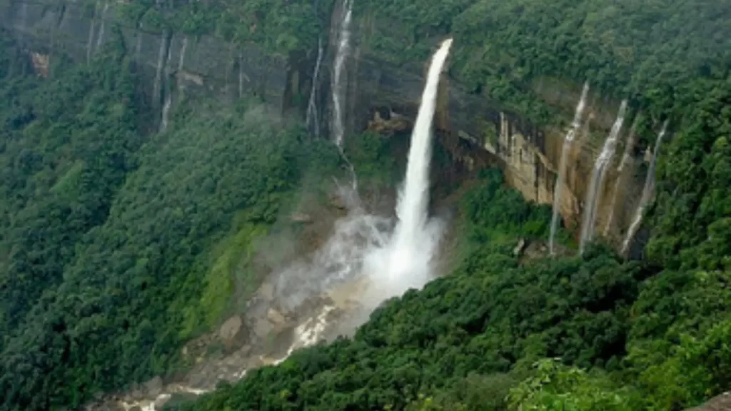 Green waterfall landscape in Odisha during the early monsoon
